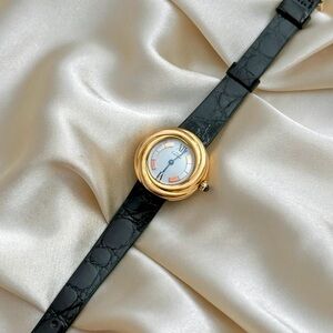 AUTHENTIC RARE VINTAGE CARTIER BLACK LEATHER WATCH